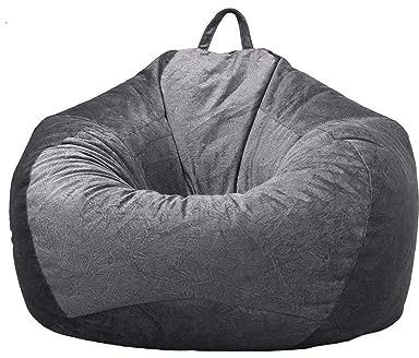 Highdi NO Filler Beanbag Velvet,Soft Toy Storage Bean Bag Chair Cover Kids Adults,Lazy Sofa Beanbag NO Stuffed for Large Indoor Outdoor Bean Bag (Grey,100X120CM)