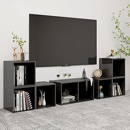 Homgoday 6-Piece TV Cabinet Wall Cabinet TV Cabinet TV Lowboard TV Table Living Room Wall Modern TV Furniture Wall Shelf Cabinet Wall for Living Room High Gloss Grey Wood Material #E