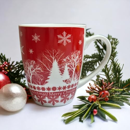 GMM Tazza Natalizia, Tazze a tema Natale, idea regalo in ceramica (Paesaggio innevato)