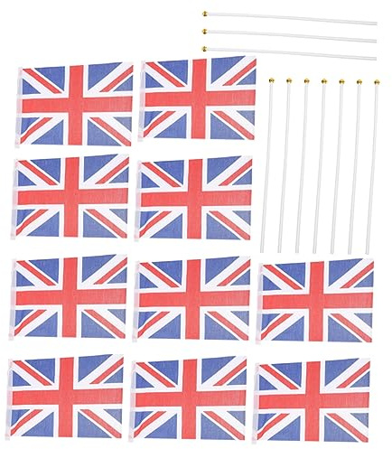 Yardwe 10 Pièces Drapeaux à Main Petits Drapeaux Uk Angleterre Britanniques De Clubs Sportifs Nationaux Avec Mât Extérieur