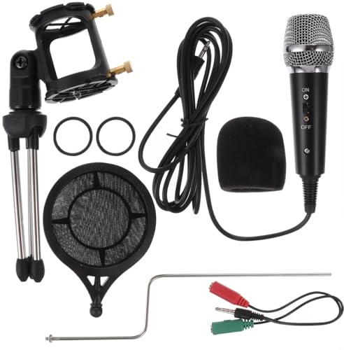 TOYANDONA Black Condenser Microphone Set with Tripod and Pop Filter for Computer and Mobile Phones for Karaoke Podcasting and Live Streaming