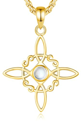 AEONSLOVE Hexenknoten Halskette Damen Silber 925 Irisch Keltischer Knoten Kette mit Mondstein Obsidian Hexenanhänger Hexen Knoten Schmuck