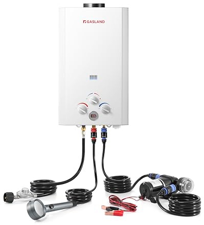 GASLAND 2.64 GPM Tankless Water Heater Propane 10L, Portable Propane Water Heater with Pump & Pipe Strainer for Camping and Off Grid Cabins, Outdoor On Demand Hot Water Heater for Above Ground Pool