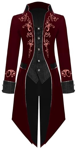 Spooktacular Creations Herren Weinrotes Steampunk-Kostüm, Frack Mittelalterliches Kostüm für Halloween-Kostüm Herren 2024 Cosplay-XXL