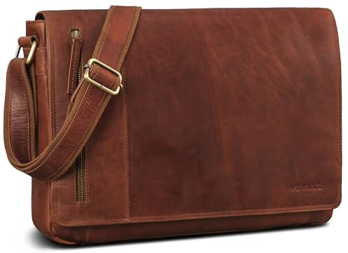 ROYALZ New Jersey Echt Leder Umhängetasche Herren groß - moderne Vintage Männer Ledertasche als große Laptop Tasche 13-15.6 Zoll Bürotasche Aktentasche Unitasche;Farbe:Schwarz