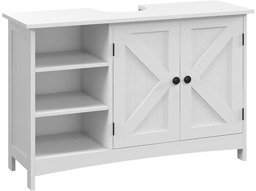kleankin Mueble para Debajo del Lavabo Armario para Baño bajo Lavabo Moderno con Estantes Ajustables 2 Puertas y Antivuelco 90x30x60 cm Blanco