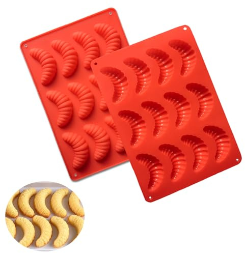 KEELYY Vanillekipferl Backform Silikon 2 Stück Kipferl Blech Silikonform Kipferl Backform für Schokolade Croissant Pralinen