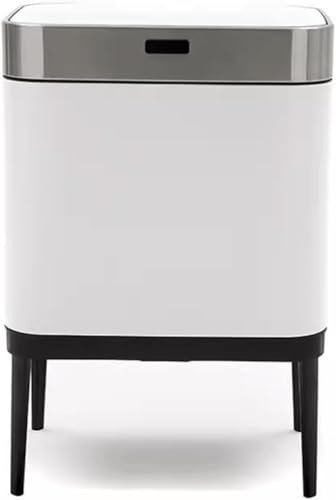 DZYHFCO Cesta de basura con sensor inteligente clasificado para cocina, gran capacidad, acero inoxidable, luz, lujo, oficina, sala de estar, cubo de basura de pies altos (blanco)