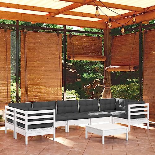WEMYUFURN 8-TLG. Garten-Lounge-Set mit Kissen Weiß Kiefernholz, Outdoor-Sitzgruppe, Terrassen-Lounge-Set, Garten-Couchgarnitur - Wetterbeständig, Komfortabel - für Terrasse, Garten und Balkon