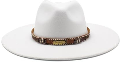Jiaxu-Hüte Fedora-Hut for Outdoor-Reisen, Jazzhut mit großer Krempe, Nationalhut for den Frühling, Gambler-Filzhut(Weiß)