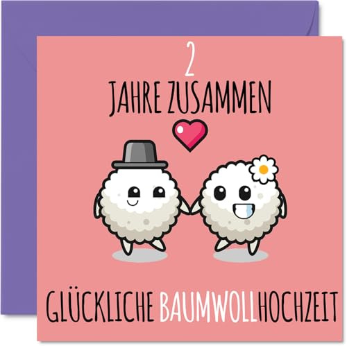 Stuff4 2. Hochzeitstag Karte Liebe, 2 Jahre Zusammen Baumwoll Hochzeit