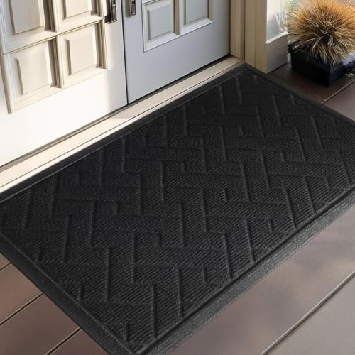 LEKEEPGO Fußmatte außen und innen, rutschfeste Fußmatte, waschbar Fussmatte aussen, saugfähig Schmutzfangmatte außen Türmatte Fußabtreter für Haustür, Eingang, Outdoor, 80 x 120 cm, Schwarz