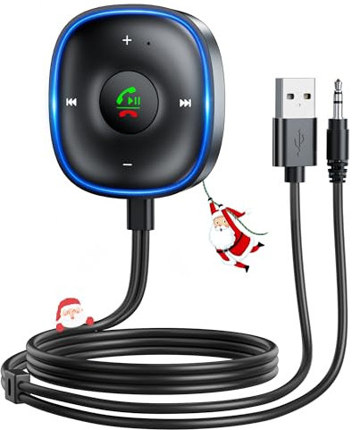 SONRU Aux Bluetooth Adapter for Car, Bluetooth 5.3 Aux Adapter with Mic Noise Cancellation, [Dual Connection&Plug-and-Play] Bluetooth Receiver for Car/Home Stereo Music Streaming and Hands-Free Calls