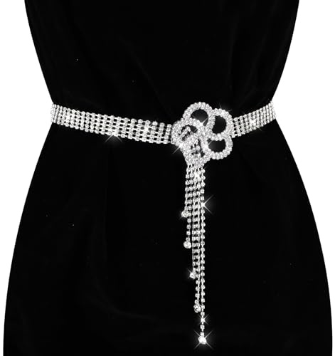 JIEYAO Strass Taillengürtel für Damen, Kristall Kettengürtel Diamant Blumen Ring Bundgürtel Glitzer Gürtel Verstellbarer Taillenkettengürtel für Jeans Kleider