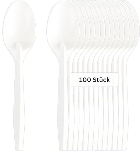Linario® Återanvändbara skedar av majsstärkelse – plastfri och hållbar – 17 cm – 100-pack