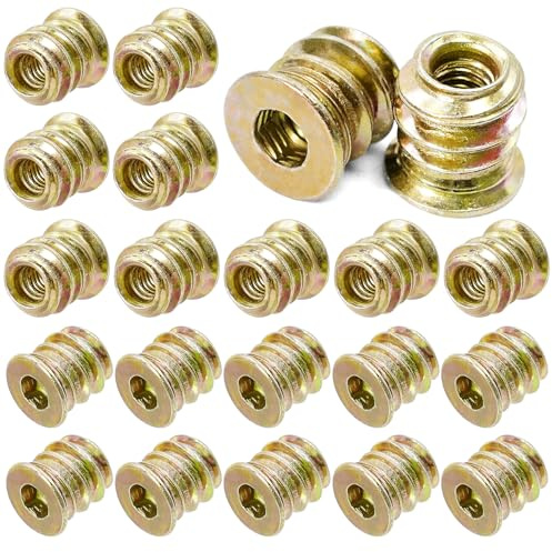 Lot de 60 écrous à visser M4 x 10 mm, insert fileté en bois, couleur galvanisé, manchons à visser, inserts filetés pour meubles en bois (M4 x 10 mm)