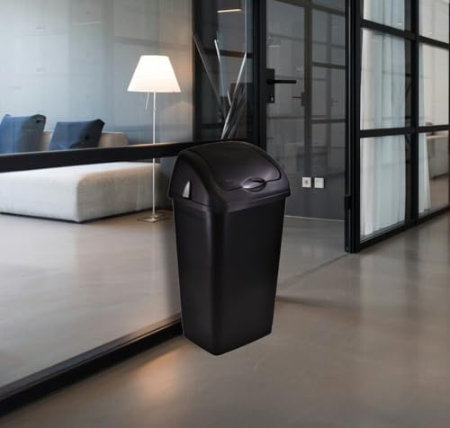 SPECTRAPLAST® 60 Litres Premium Plastic Black Swing Bin Dustbin with Curved Movable Lid for Home and Kitchen Rubbish Waste Solution