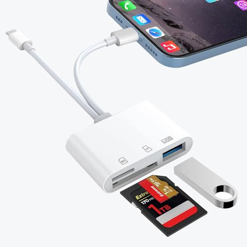 Lettore di schede SD per iPhone iPad, 3 en 2 Adattatore iPhone per SD Card Reader, Adattatore iPhone per Lettore di Schede SD/TF/USB, USB C Lettore di Schede di Memoria SD per iPhone15/iPad/MacBook/Sa
