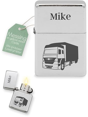 Abenteuernah Sturmfeuerzeug personalisiert, Geschenke für Männer, Sturmfeuerzeug, Feuerzeug Gravur, individualisiert mit deinem Wunschnamen als persönliches Geschenk (LKW)