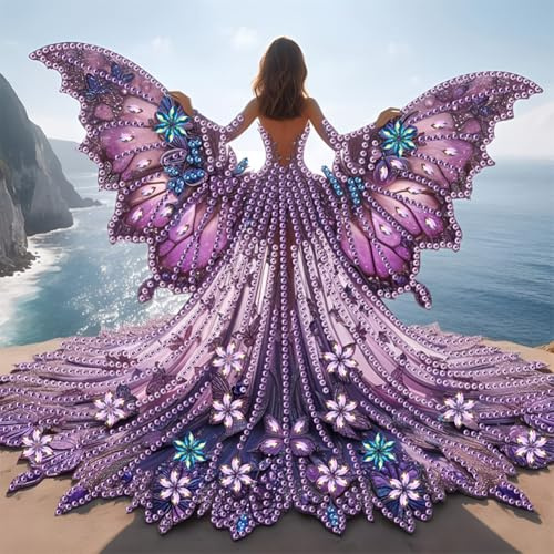 Aodejoy Diamond Painting Mädchen, 5D Diamant Painting Bilder für Erwachsene,Engel Mädchen Diamantmalerei DIY Diamond-Painting Speziell Steine für Zuhause Dekor 30x30 cm-Lila