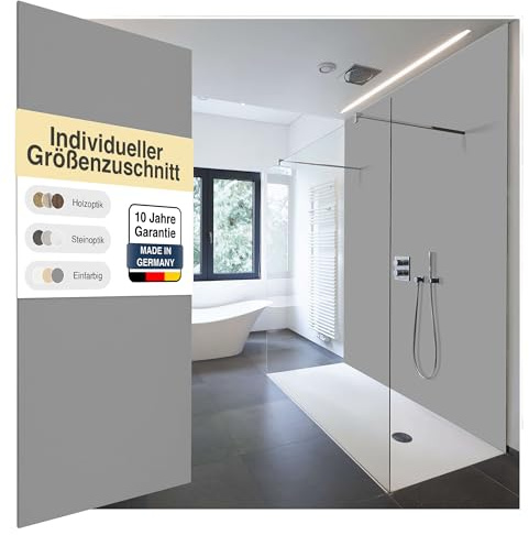 WALLando Premium Duschrückwand, individueller Größenzuschnitt | Einfach zu montierende Wandverkleidung für Dusche & Bad – Hochwertige PVC-Duschwand, einfarbig & seidenmatt – Hellgrau