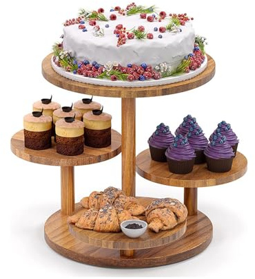 WAZUBC 4 Tier Wood Cupcake Stand, Tiered Tray Dessert Cup Cake Stand Holder Tower Afternoon Tea Stand for Wedding Birthday Tea Party