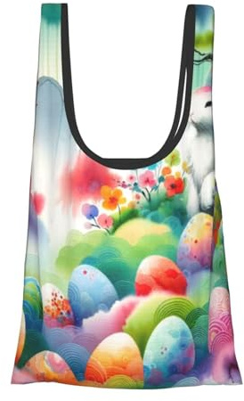 Vortithora Sac à provisions pliable réutilisable pour usage quotidien Motif œufs de lapin de Pâques