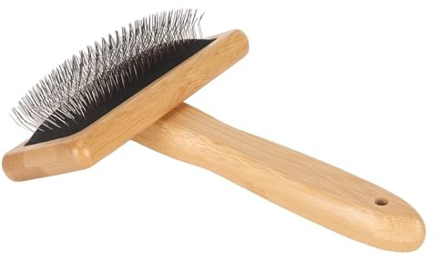 Household Macrame Slicker Comb, Wooden Grooming Slicker Brush with Stainless Steel Pins Pets Fur Wool Carding Rug Comb Macrame Brush Pillows Short Hair Pet Grooming Tool for Dogs Cats (L)