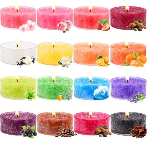 Duftkerzen Geschenk set für Frauen, 16 Stück Dufted Teelichter Eisblumen-Kerzen aus Natürlichem Soja Wachs, ideal zum Entspannen, Dekorieren, für Muttertag, Weihnachten, Valentinstag, Geburtstage