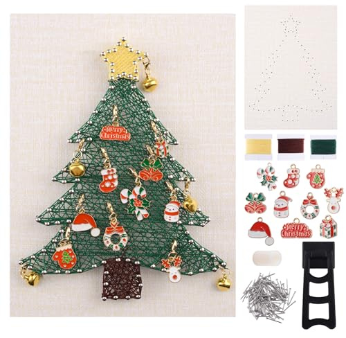 URROMA Kit de arte de cuerda para adultos, kit de manualidades de árbol de Navidad con colgantes 3D para adultos, suministros de arte de cuerda para decoración de pared del hogar, regalo único