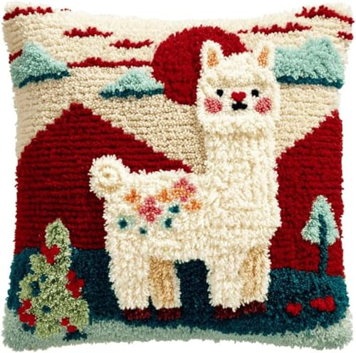 Kit Coussin Point Noué Noël 43x43 cm – Tapis à Faire Soi-Même au Crochet à Loquet, Housse de Coussin DIY pour Adultes et Enfants -3