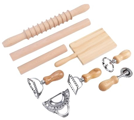 HEEPDD Gnocchi Pasta Making Tools Kit, Manual Pasta Makers Rolling Pin with Stainless Steel Cutter and Ravioli Stamp for Italian Dishes Homemade Dumplings Gnocchi Making Tools