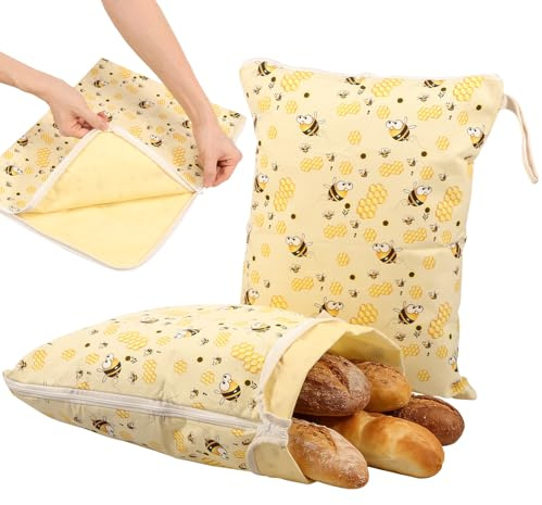 2Pack Reusable Beeswax Bread Bags for Freezer & Refrigerator 13x17inch Natural Organic Beeswax Sourdough Bread Storage Bags with Zipper Freshness Keeper for Homemade Bakery Essentials(Yellow)