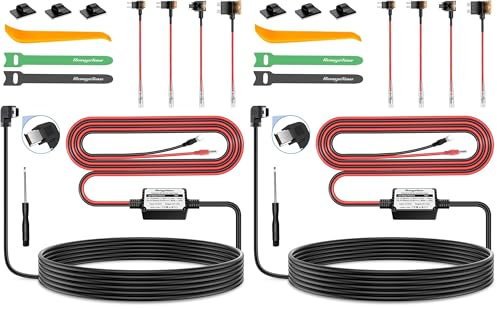 Range Tour Dash Cam Hardwire Kit, Hard Wiring Kit for Car Cam with Mini USB Port 4m Car Charger Power Cord 12V/24V to 5V Charger Cable with 4 Power Fuses Tap Adapters for Dashcam (Pack of 2)