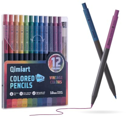 languo Mechanical Colored Pencils, 12PCS Vintage Colours with Sharpener | Click Activated Retractable Design, 3.0mm Oil Based Core for Coloring Books, Drawing, Sketching and Creative Artwork
