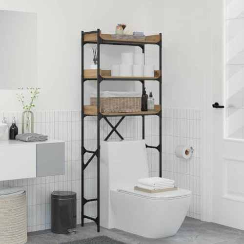 Kaloriko Estantería para lavadora, roble Artisan, con 3 estantes, madera y marco de acero, 67 x 25 x 163 cm, para lavandería, sótano, baño, ahorro de espacio y estable