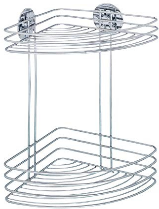 WENKO Turbo-Loc® Eckregal 2 Ablagen - Befestigen ohne bohren, Stahl, 26.5 x 33 x 20 cm, Chrom