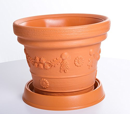 Blumentopf Pflanztopf Massiv Blumenkübel Terrakotta Mocca Untersetzer 5 Größen von rg-vertrieb