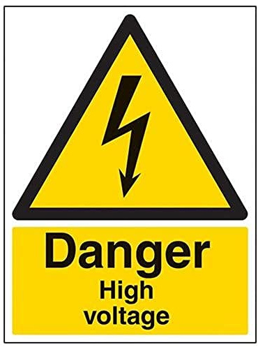 Warnschild vor elektrischer Spannung mit der Aufschrift „Danger High Voltage“, selbstklebend, in horizontaler Ausrichtung, 300 mm x 400 mm, schwarz/gelb von VSafety