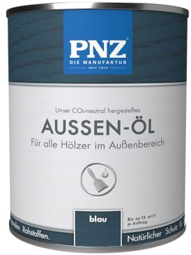PNZ Außen-Öl | Nachhaltig hergestellt mit regionalen Rohstoffen | Made in Germany | Holzdeck, Holz-Terrasse, Fenster, Türen, Gartenhäuser, Spielgeräte, Gebinde:0.75L, Farbe:blau