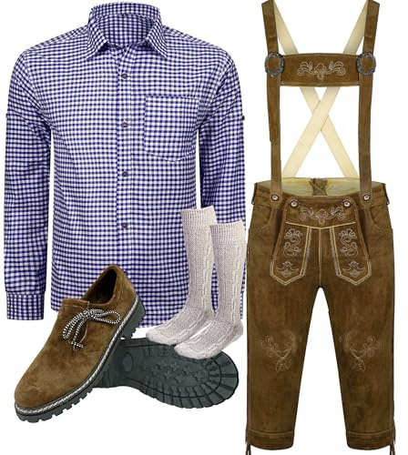 ALL THE GOOD B 2 Trachtenset (Hose +Hemd +Schuhe +Socken) Bayerische Lederhose Trachtenhose Oktoberfest Leder Hose Trachten (Hose 54 Hemd XL Schuhgröße per Mail)