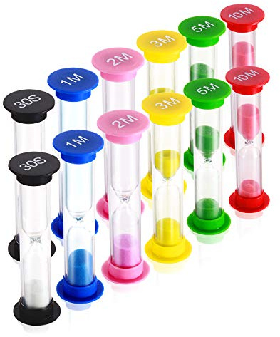 Dsmile Sand Timer,Plastic Hourglass Timer,Colorful Sandglass Hourglass Sand Clock Timer 30sec / 1min / 2mins / 3mins / 5mins / 10mins (12pcs)