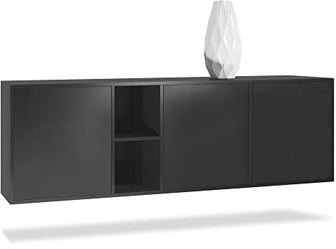 Vladon Kommode Cuba, Made in Germany, Schwarz matt/Schwarz matt - Modernes Sideboard für Ihr Wohnbereich - (BxHxT) 182x53x35 cm