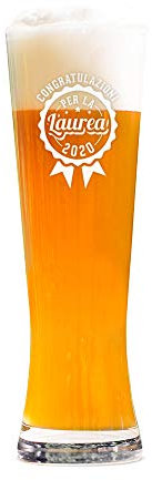 AMAVEL Calice da Birra Weiss con Incisione, Congratulazioni per la Laurea, Idee Regalo Originali per Lui e Lei, Bicchiere in Vetro Chiaro, capacità: 0,5 l