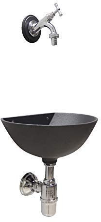 Fonderia Bongiovanni Fontaine Murale 600 Couleur Gris Fonte avec Robinet 303C + Siphon en Laiton pour Maison Jardin