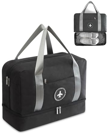 FANDARE Weekendväska sportbag dans axelväska helg handväska vattentät övernattningsväska lätt väska för män kvinnor sport gym semester simning träning vandring., Svart, L
