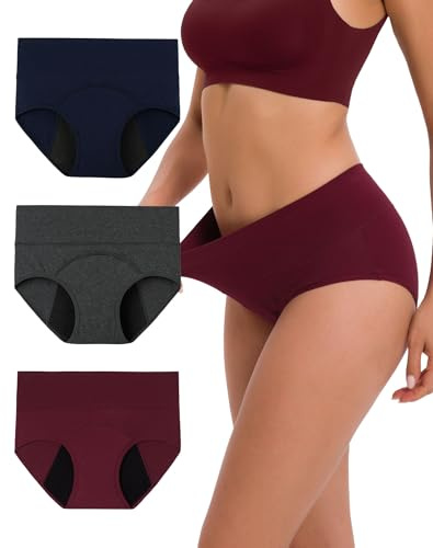 INNERSY Culotte Regles Femme Coton Slip Menstruelle Flux Abondant Shorties Périodique Lot de 3 (XXX-Large, Marine/Gris/Vin)