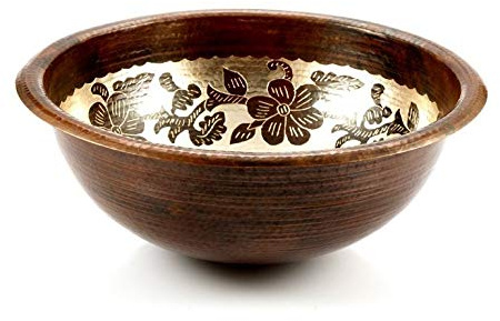 Cerames Madra – Rundes einbauwaschbecken aus reinem Kupfer 43 cm (17), handgehämmert, venezianisches Design, Handgeschmiedetes Kupfer aus Mexiko