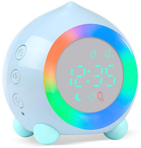 Ayybboo Kinderwecker Digitaler,Wecker Digital Sonnenaufgangssimulator Kinderwecker für Mädchen Jungen mit Bunte Lichter Leiser Wecker Ohne Ticken Schlafzimmer (Blau)
