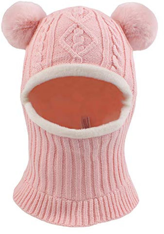 XIAOHAWANG Wintermütze Jungen Warme Strickmütze Mädchen Dicke Kindermützen Schlupfmütze Winddicht Kälteschutz Mütze für Baby, Kinder (Rosa, 3-9Jahren)